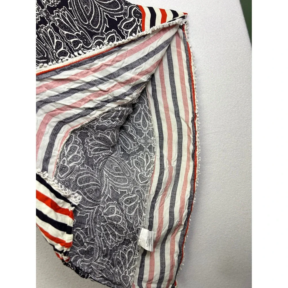 Boho Festival Democracy Womens 2X Black White Paisley Striped Tassel Poncho Top - Picture 5 of 12